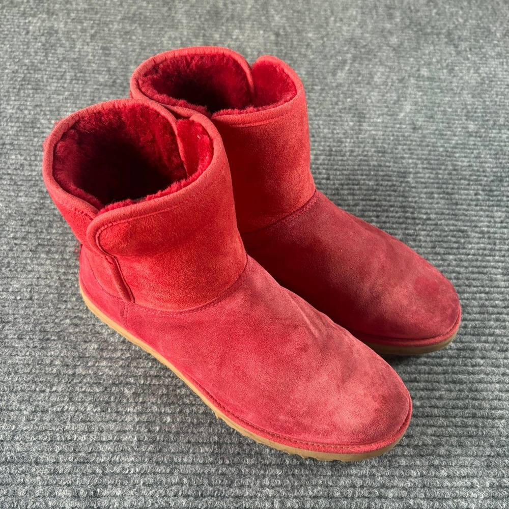 UGG Classic Mini II Red Suede Sheepskin Ankle Boots Womens 7.5 1016222